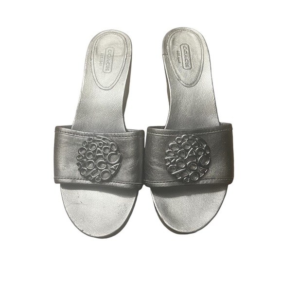 COACH Judith Cork Wedge Sandals w/ COACH Logo in Silver Size 8.5 — GORGEOUS!!! - Picture 4 of 10